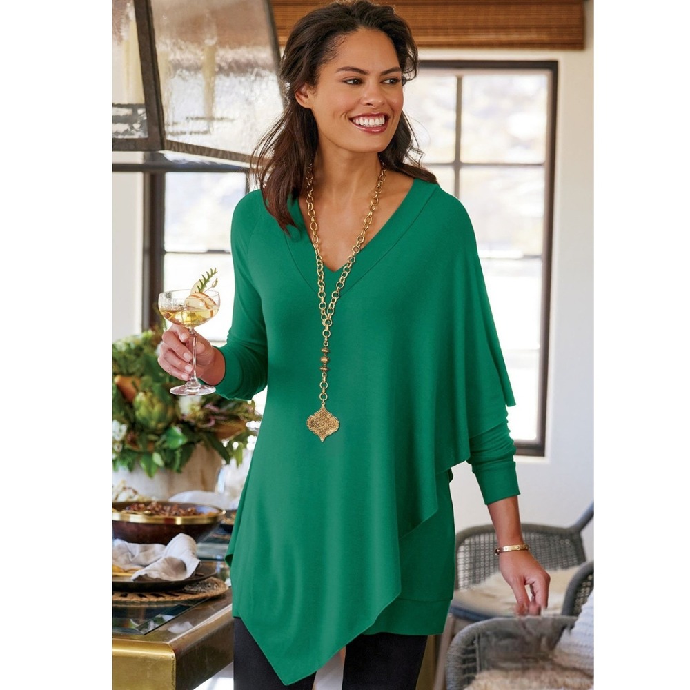 Soft Surroundings Madeline Tunic V Neck Long Sleeve Top Emerald Green Size Large